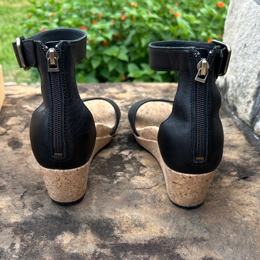 UGG Black Cork Wedge Sandals women’s size 6.5 - Picture 2 of 5